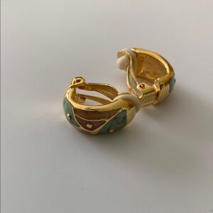 Beautiful Gold multi color Enamel clip on Earrings